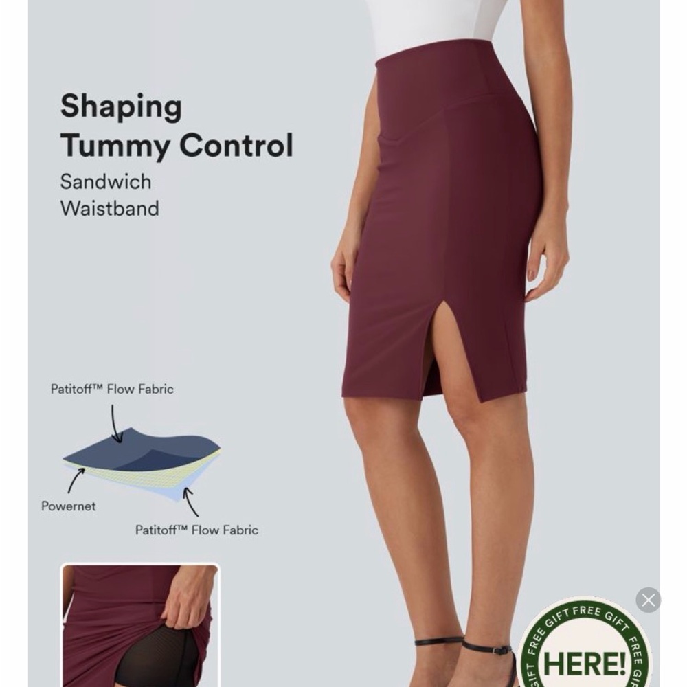 HALARA Burgundy Skirt with Stylish Slit